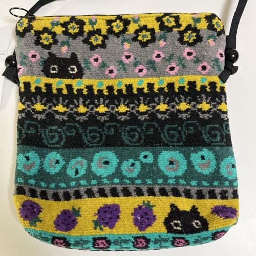 ハンドメイド　黒猫と薔薇　サコッシュ　ポシェット⑤ ハンドメイド 黒猫と薔薇 サコッシュ ポシェット⑤ ポシェット